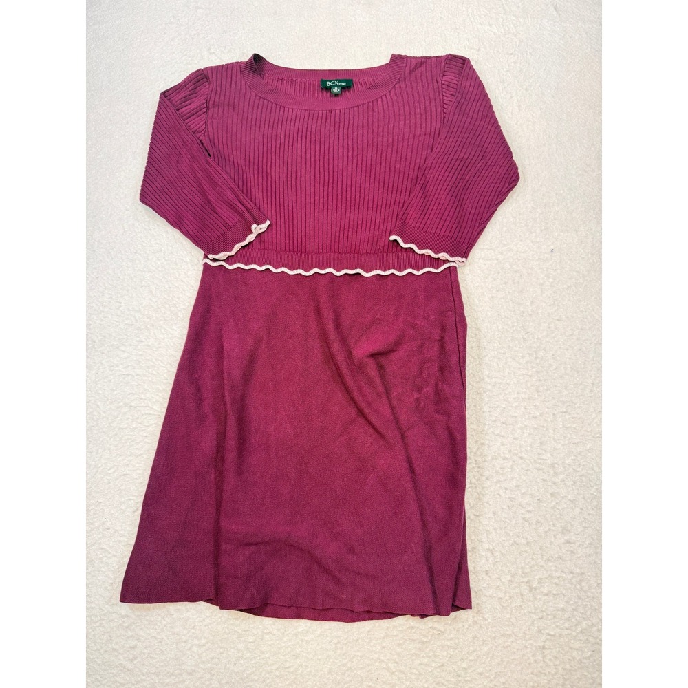 BCX Dress Womens XL Berry Ribbed Knit Ric Rac Trim Fit & Flare Sweater Dress